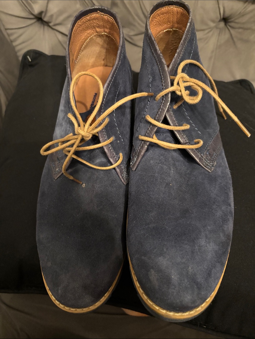 Men's Navy Suede Chukka Boots with Tan Laces made in Italy